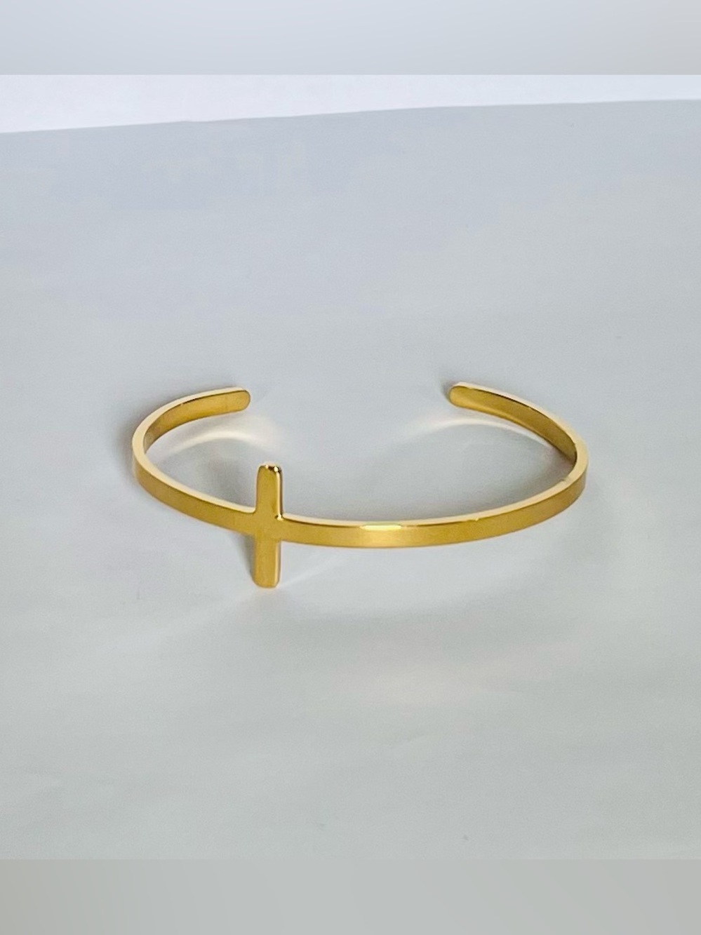Gold Cross Cuff Bracelet - 18K gold plated stainless steel engraved.